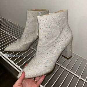 Betsy Johnson Pearly White Ankle Bootys